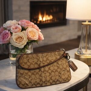 Coach Brown Signature Wristlet